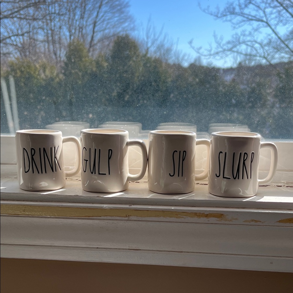 Rae Dunn Cream Mug Collection - Drink, Gulp, Sip, Slurp